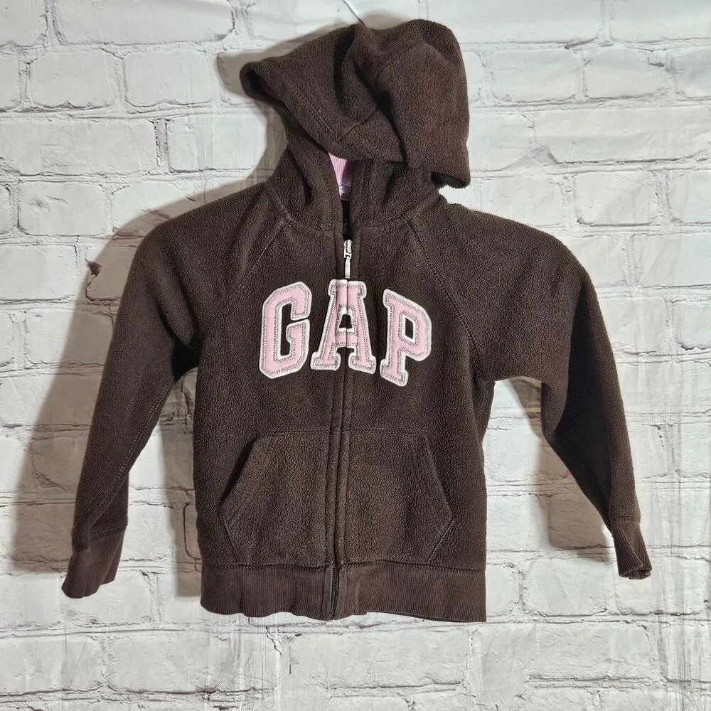 Baby Gap Vintage Y2K Fleece Zip Up Hoodie Jacket Brown Pink Toddler 4T 4 Years
